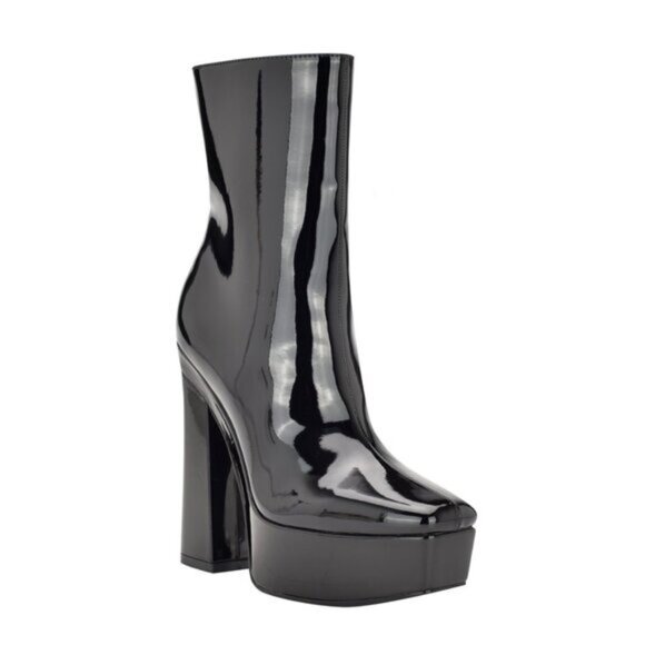 Guess Womens Black 1-1/2 Platform Cushioned Logo Byra Square Toe Block Heel Zip- - Picture 1 of 8